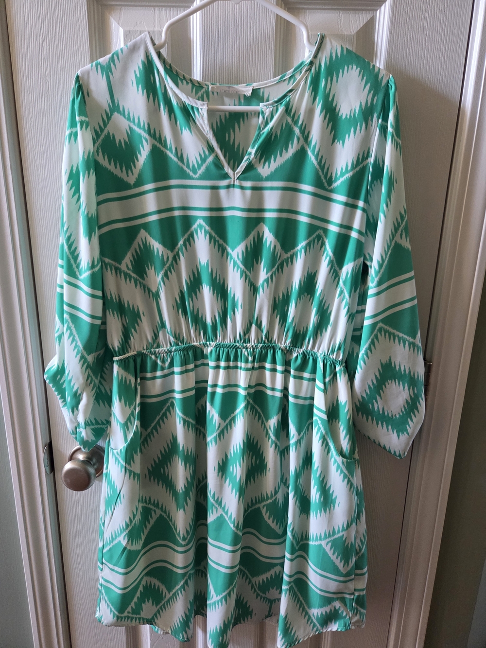 Peach Love California Teal and White Geometric Tunic